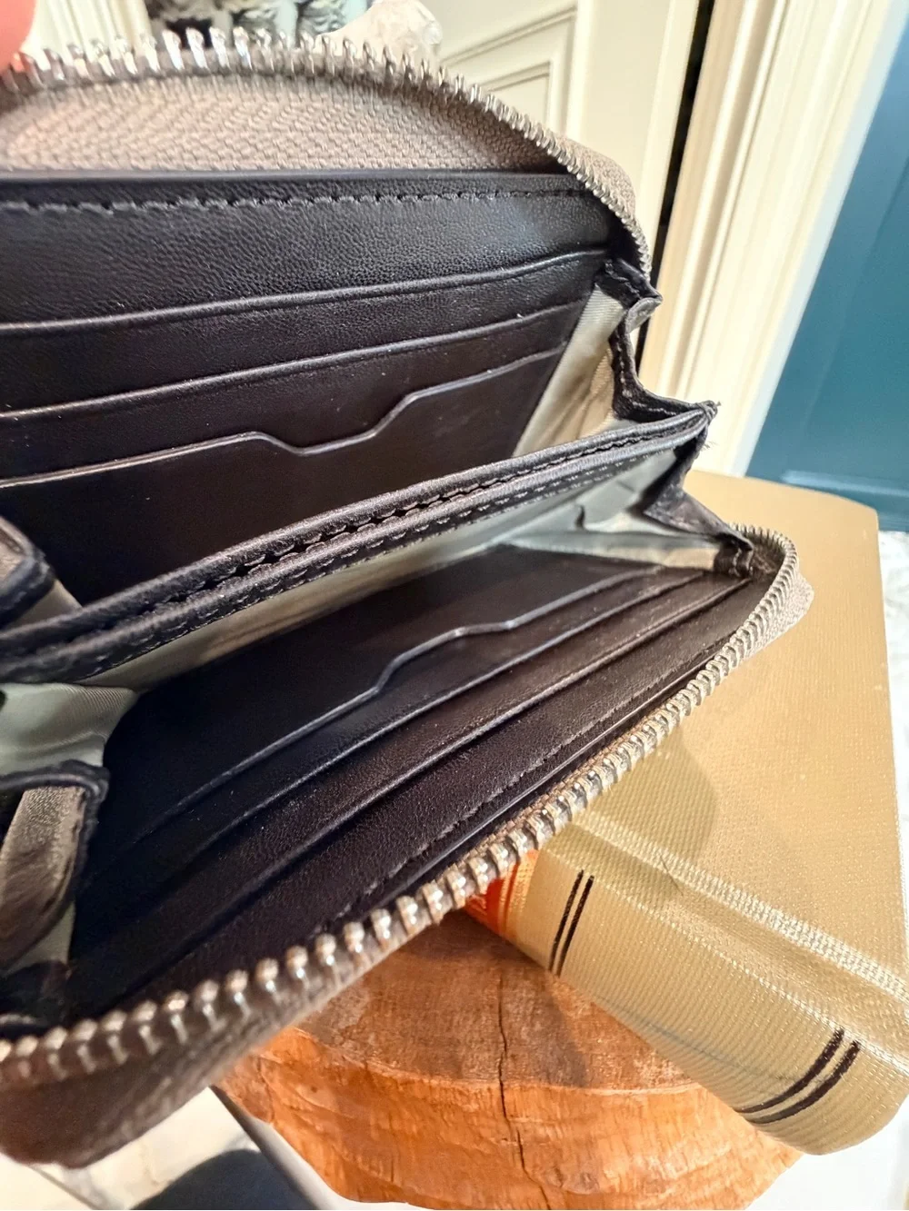 Tumi | stone beige zip gold wallet card wallet Tumi travel wallet